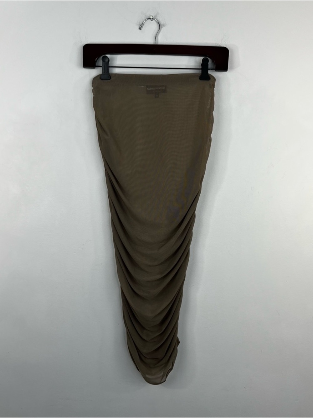 Emporio Armani S/S 21 taupe sheer Ruched Mesh bodycon midi skirt IT 40 - Picture 3 of 12